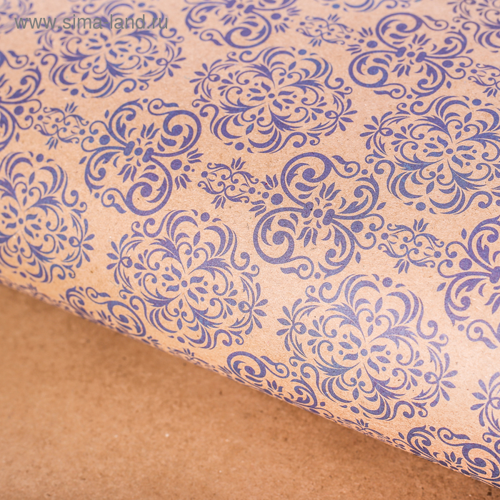 Бумага упаковочная крафтовая «Синий дамаск», 50 × 70 см - Фото 1