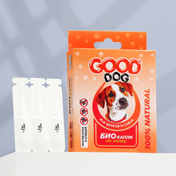 БИО капли GOOD DOG для щенков и собак от блох и клещей, 3×2 мл - Фото 1