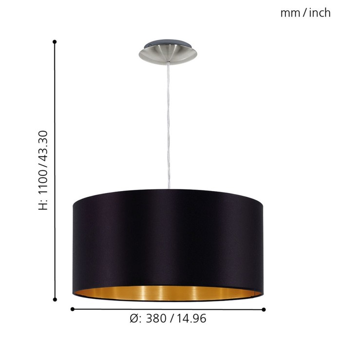 Светильник MASERLO 1x60Вт E27 никель, черный 38x38x110см - фото 1905431123