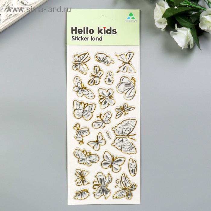 Наклейка пластик с золотой обводкой "Крылатые насекомые" МИКС 29,5х11 см - Фото 1
