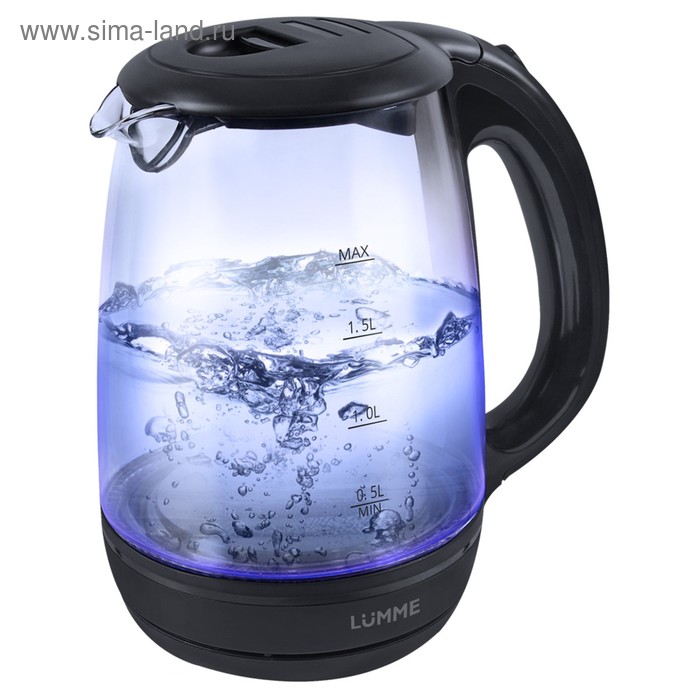 Чайник электрический LUMME LU-134, стекло, 2 л, 2200 Вт, подсветка, черный жемчуг - Фото 1