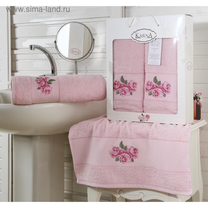 Комплект махровых полотенец «Havin», размер 50 х 90 см - 1 шт., 70 х 140 см - 1 шт., розовый - Фото 1