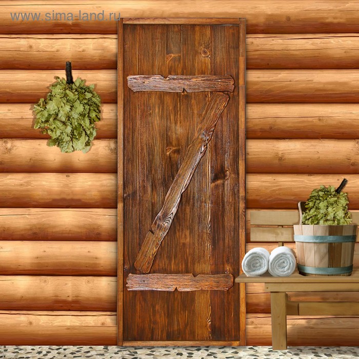 Дверь для бани "Классика" с накладками, 190×70см, брашированная, морёная, лакированная - Фото 1