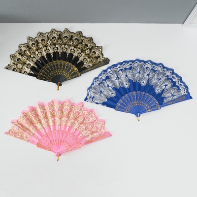 Веер складной «Цветочная полоса», 23 см, МИКС