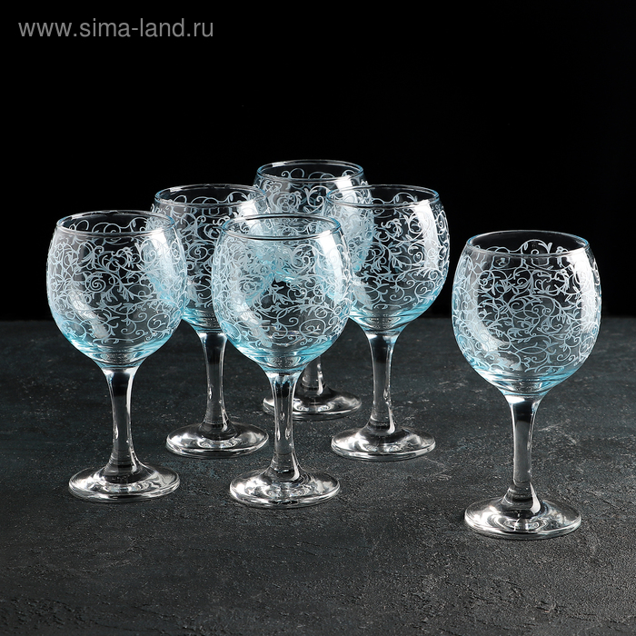 Набор фужеров «Лиана», 260 мл, 6 шт, гравировка, цвет узора бирюзовый - Фото 1