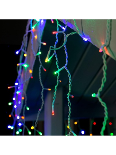 Гирлянда «Бахрома» 4×0.6 м, IP44, белая нить, 180 LED, свечение мульти, 8 режимов, 220 В