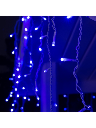Гирлянда «Бахрома» 4×0.6 м, IP44, белая нить, 180 LED, свечение синее, 8 режимов, 220 В