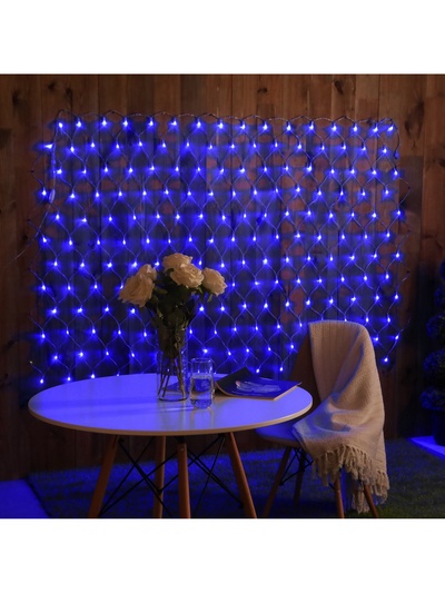 Гирлянда «Сеть» 2×1.5 м, IP44, УМС, прозрачная нить, 192 LED, свечение синее, 220 В