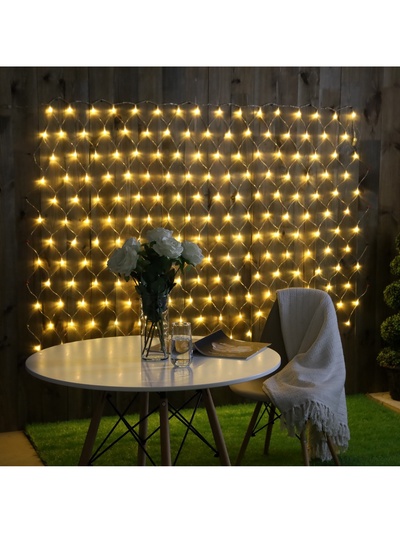 Гирлянда «Сеть» 2×1.5 м, IP44, УМС, прозрачная нить, 192 LED, свечение тёплое белое, 220 В
