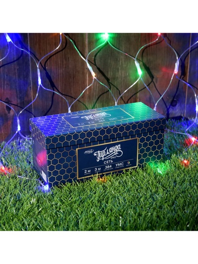 Гирлянда «Сеть» 2×3 м, IP44, УМС, прозрачная нить, 384 LED, свечение мульти, 220 В