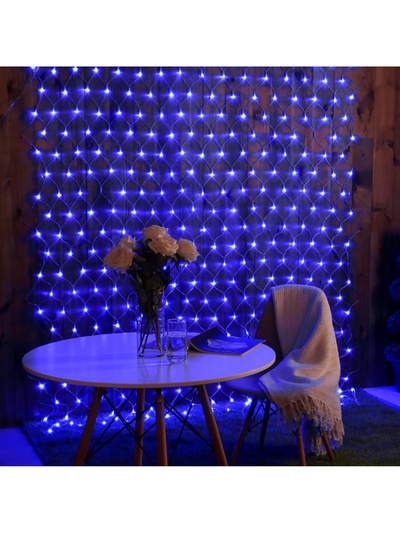 Гирлянда «Сеть» 2×3 м, IP44, УМС, прозрачная нить, 384 LED, свечение синее, 220 В