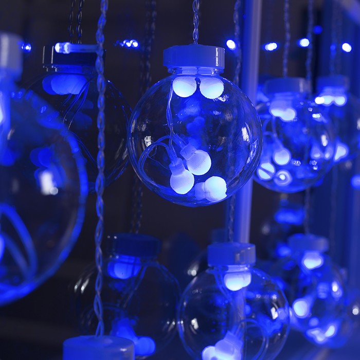 Гирлянда «Бахрома» 2.4 × 0.7 м с насадками «Шарики», IP20, прозрачная нить, 108 LED, свечение синее, 8 режимов, 220 В - фото 1889227240