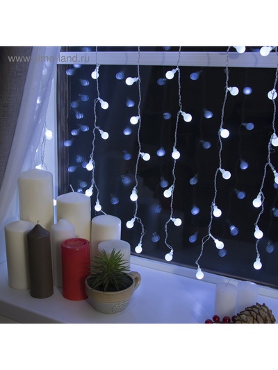 Гирлянда «Занавес» 2×1.5 м с насадками «Шарики», IP20, прозрачная нить, 360 LED, свечение белое, 8 режимов, 220 В