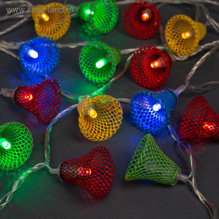 Гирлянда "Нить" 4 м с насадками "Колокольчик", IP20, прозрачная нить, 20 LED, свечение мульти, 8 режимов, 220 В - Фото 1