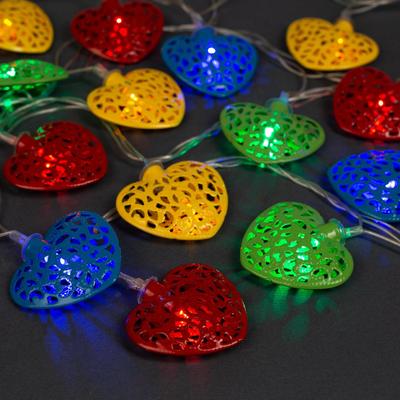 Гирлянда "Нить" 4 м с насадками "Сердце", IP20, прозрачная нить, 20 LED, свечение мульти, 8 режимов, 220 В