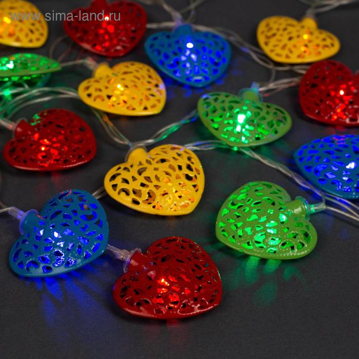 Гирлянда "Нить" 4 м с насадками "Сердце", IP20, прозрачная нить, 20 LED, свечение мульти, 8 режимов, 220 В - Фото 1