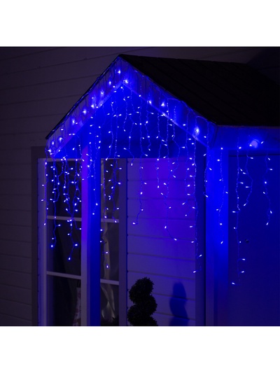Гирлянда «Бахрома» 3×0.9 м, IP44, УМС, прозрачная нить, 232 LED, свечение синее, 220 В