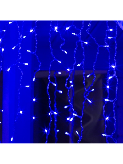Гирлянда «Бахрома» 3×0.9 м, IP44, УМС, прозрачная нить, 232 LED, свечение синее, 220 В