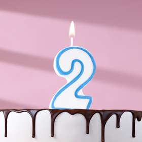 Свеча для торта цифра "2" ободок цветной, МИКС