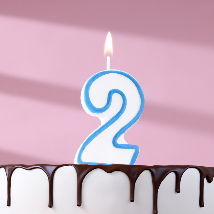 Свеча для торта цифра "2" ободок цветной, МИКС - Фото 1
