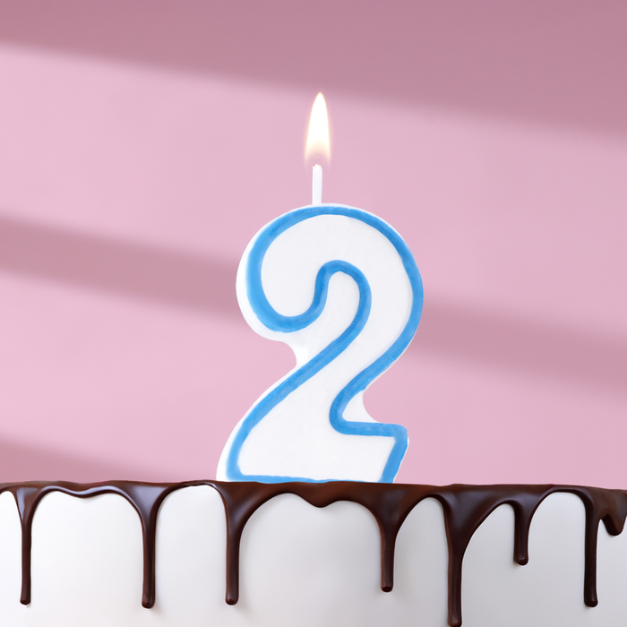 Свеча для торта «Цифра 2», 7 см, МИКС - Фото 1