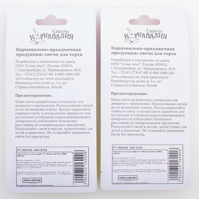 Свеча для торта «Цифра 6», 7 см, МИКС