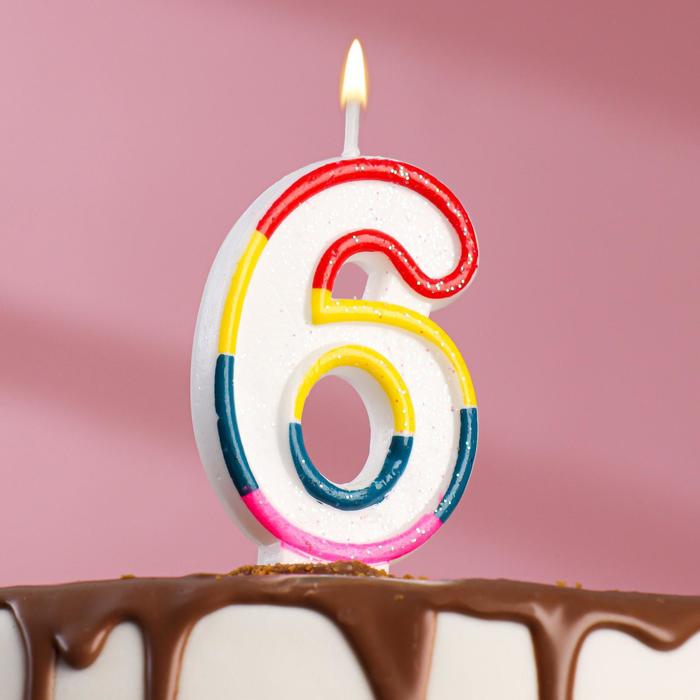 Свеча для торта с блестками «Блестящий ободок», цифра "6" , 7 см - Фото 1