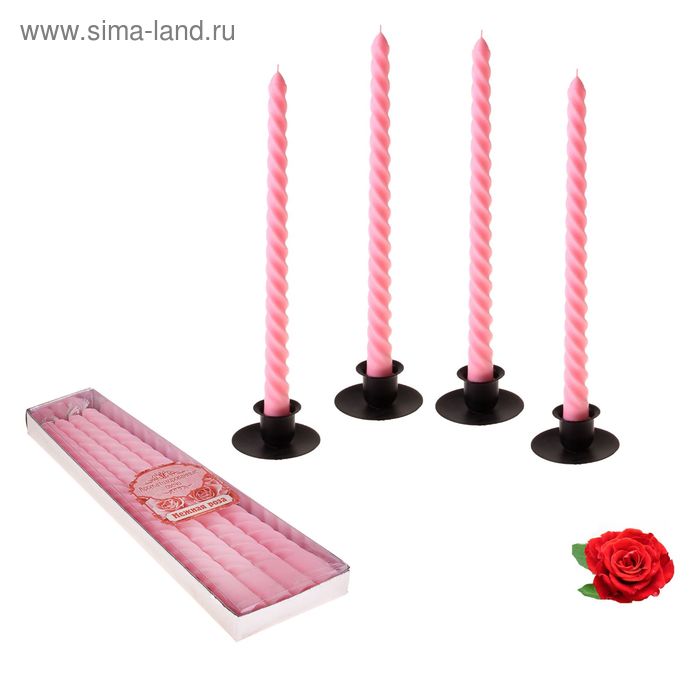 Свечи восковые витые (набор 4 шт), аромат роза - Фото 1
