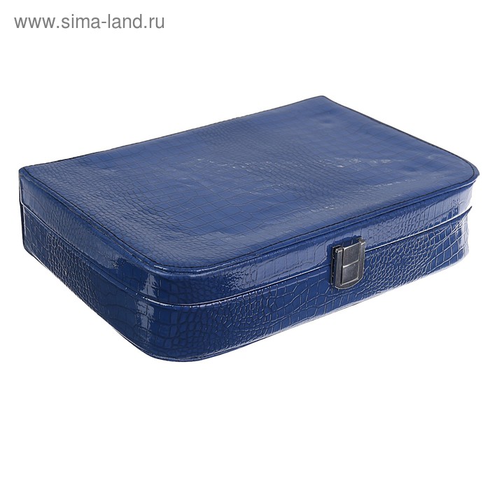Шкатулка кожзам для украшений "Рептилия" синяя глянец 6х28,5х18,5 см - Фото 1