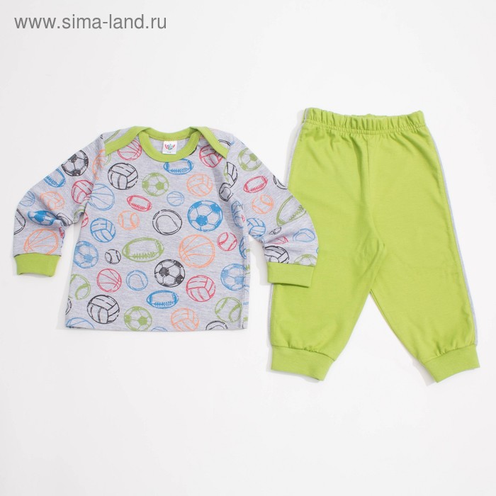 Пижама для мальчика, рост 80 см, цвет серо-зелёный меланж - Фото 1