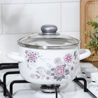 Кастрюля эмалированная «Весенний романс», 2 л, d=19 см, стеклянная крышка, индукция, белая - Фото 4