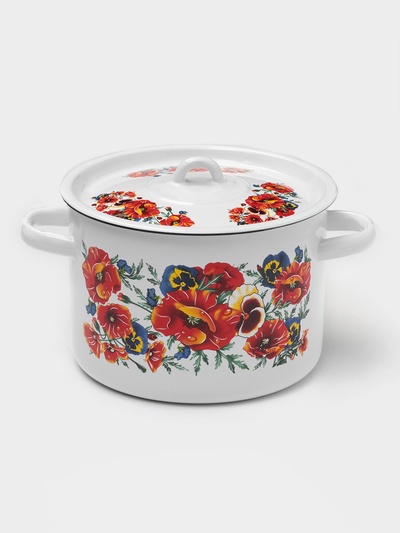 Кастрюля эмалированная «Маки. Мечта», 4.5 л, белая