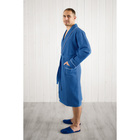 Халат мужской, шалька+кант, размер 56, цвет синий, вафля - Фото 2