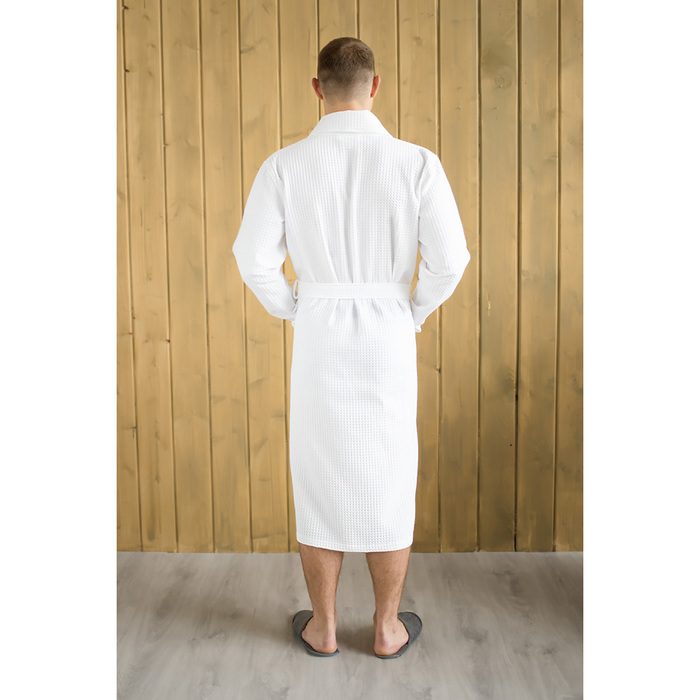 Халат мужской, шалька, размер 48, цвет белый, вафля - фото 1895131403