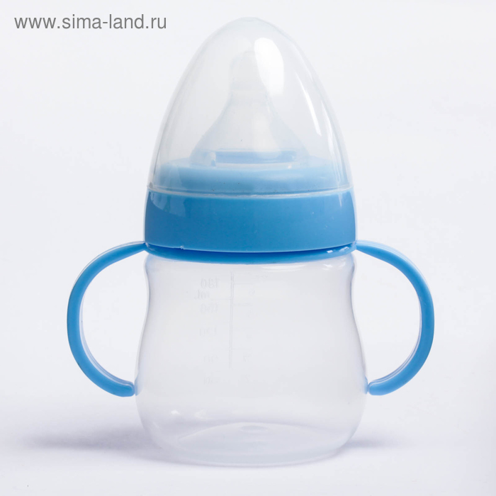 Бутылочка для кормления, с ручками, 180 мл, от 0 мес., цвет голубой - Фото 1