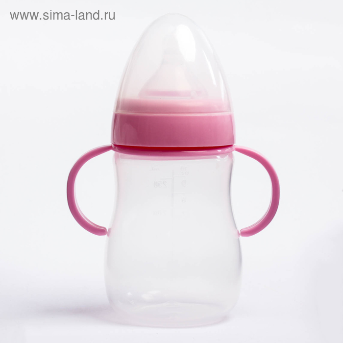 Бутылочка для кормления, с ручками, 300 мл, от 0 мес., цвет розовый - Фото 1