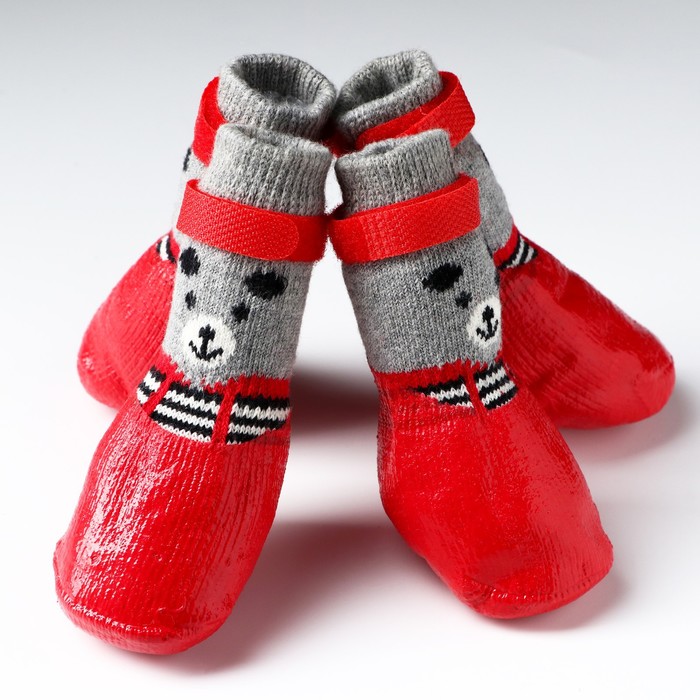 Носки с прорезиненной подошвой "Мишки", размер S (4 х 5 см), красные - Фото 1