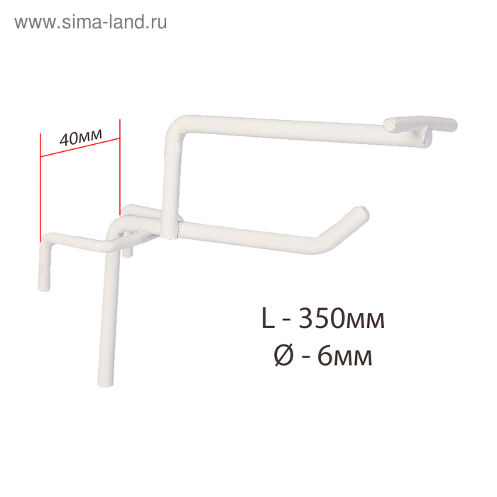Крючок на сетку одинарный с ценникодержателем, цвет белый, d=6мм, L=35, d=6мм, цвет белый - Фото 1