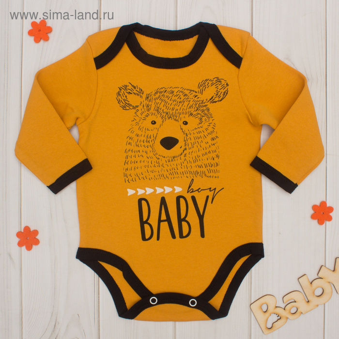 Боди детское с дл.рукавом Крошка Я "Baby bear" жёлт, рост 62-68см (3-6мес) - Фото 1