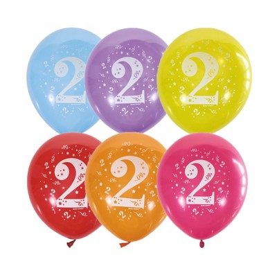Шар латексный 12" «Цифра 2», пастель, 2-сторонний, набор 10 шт., МИКС