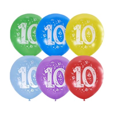Шар латексный 12" «Цифра 10», пастель, 2-сторонний, набор 10 шт., МИКС