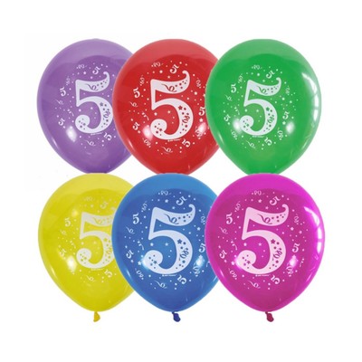 Шар латексный 12" «Цифра 5», пастель, 2-сторонний, набор 10 шт., МИКС