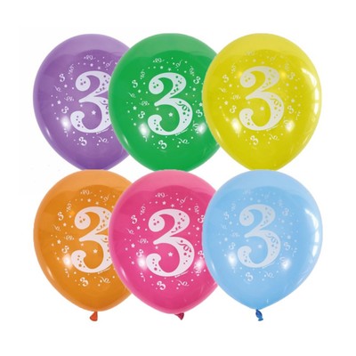 Воздушные шары латексные 12" «Цифра 3», 10 шт., пастель, 2-сторонние, МИКС
