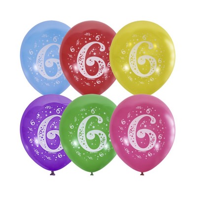 Шар воздушный латексный 12" «Цифра 6», пастель, 2-сторонний, набор 10 шт., МИКС