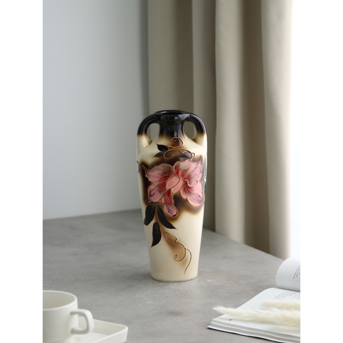 Ваза керамика настольная "Греческая", цветы, бежевая, 27 см