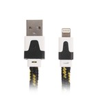 Кабель Ritmix, Lightning - USB, тканевая оплетка, плоский, 1 А, 1 м, чёрно-жёлтый - Фото 1