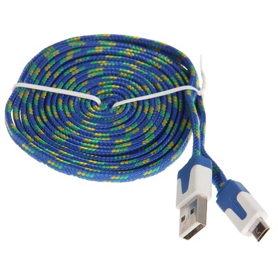 Кабель Ritmix RCC-212, microUSB-USB, тканевая оплетка, плоский, 2 м, синий