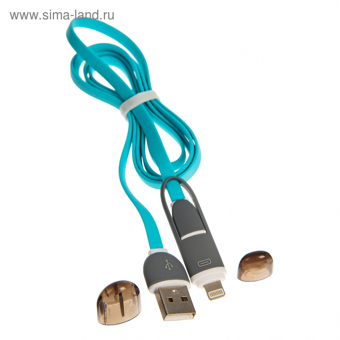 Кабель 2 в 1 RITMIX RCC-200, micro USB/lighting - USB, плоский, 1 А, 1 м, синий - Фото 1