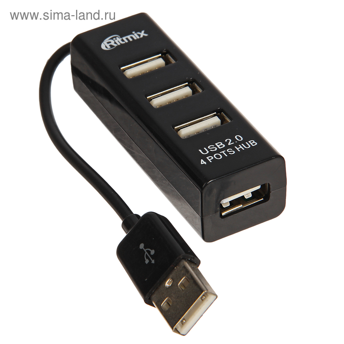 Разветвитель USB (Hub) Ritmix CR-2402, 4 порта, USB 2.0, черный, - Фото 1