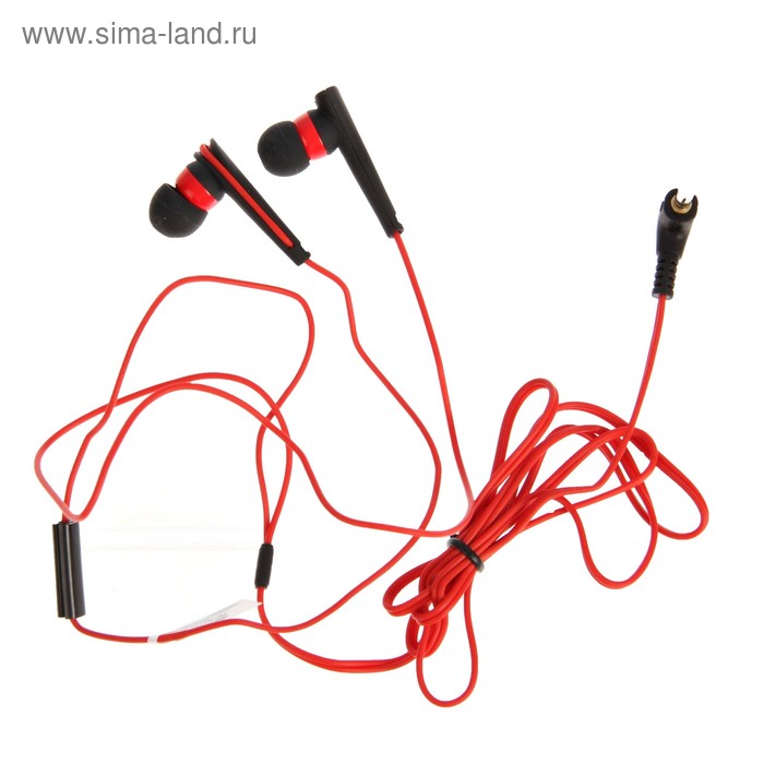 Наушники Ritmix RH-187M, вакуумные, микрофон, 92 дБ, 16 Ом, 3.5 мм, 1.2 м, красно-черные - Фото 1